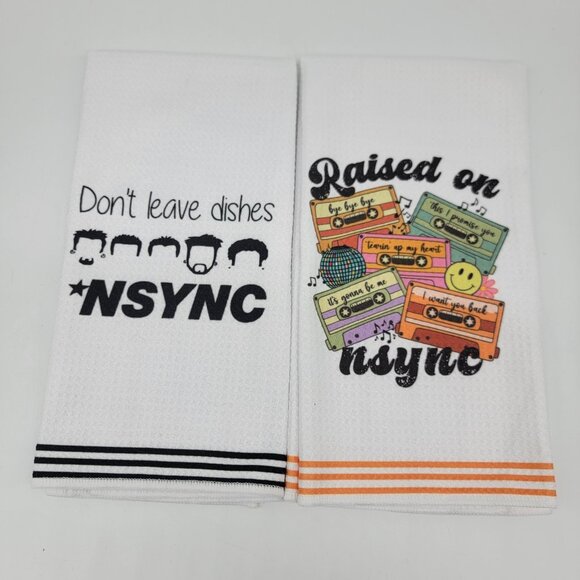 N'SYNC Dish Towel Lot Of 2 Raised On Naync .. Don't Leave Dishes Nsync Novelty - Picture 1 of 4